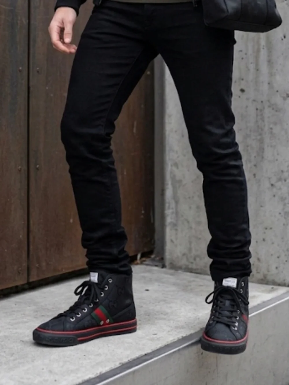 Gucci | Mens Off the grid High Tops Black and Red Tennis 1977 Sneakers